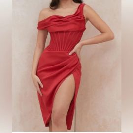 House of CB Lulu Asymmetric Drape Midi Corset Dress at Poshmark