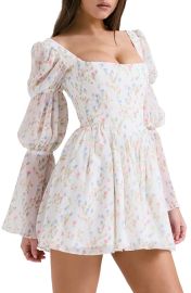 House of CB Sancia Floral Print Corset Long Sleeve Minidress at Nordstrom