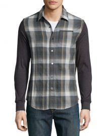 Howe Plaid Button-Down Shirt w Knit Sleeves at Last Call