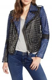 Hudson Jeans Colorblock Studded Lambskin Leather Biker Jacket   Nordstrom at Nordstrom