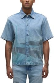 Hudson Jeans Graphic Denim Short Sleeve Button-Up Shirt at Nordstrom