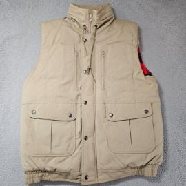Hugo Valentino Vest Mens Medium Khaki Hidden Hood Pocket Zip Snap Flannel Lined eBay at eBay