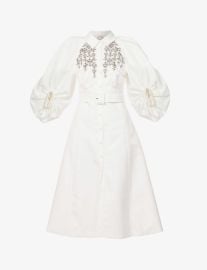 Huishan Zhang Mercer belted crystal embellished gathered faille midi shirt dress at Selfridges