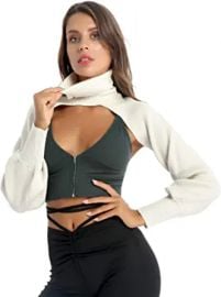 Hularka Womens Long Sleeve Arm Sleeve Crop Top Bolero Shrugs Turtleneck Pullover Knitted Sweater Beige Medium at  Womens Clothing store at Amazon