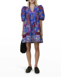 Hunter Bell NYC Jenkins Elbow-Sleeve Pleated Mini Dress at Neiman Marcus