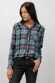 Hunter Metallic Thread Plaid Button-Up Shirt in Teal Navy Pink by Rails at Rails