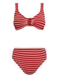 Hunza G Nadine Striped Crinkled Bikini Red at Farfetch