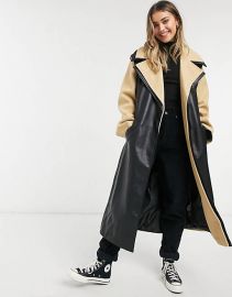 Hybrid Leather Look Belted Coat by ASOS at ASOS