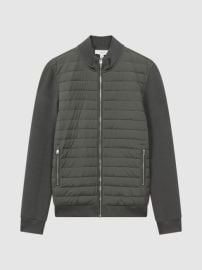 Hybrid Quilt and Knit Zip-Through Jacket in Sage REISS USA at Reiss