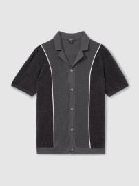 Hybrid Velour Cuban Collar Shirt in Steel Blue - Size XS at Reiss