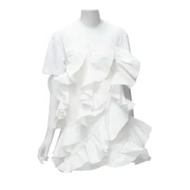 Hybrid white spiral ruffle cotton tshirt dress at 1st Dibs