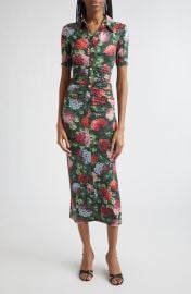 Hydrangea Ruched Jersey Polo Midi Dress at Nordstrom