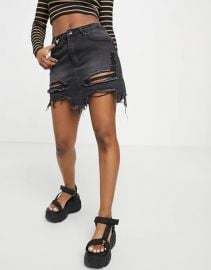 I Saw It First distressed denim skirt in black at Asos