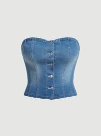 ICON Plus Button Front Tube Denim Top USA at Shein