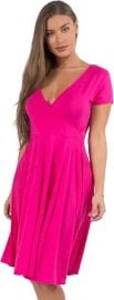 ICONOFLASH Women’s Casual Surplice V Neck Summer Dress with Short Sleeves at Amazon