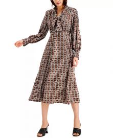 INC Chain Printed Tie Front Midi Dress at Macys