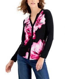 INC Floral Printed Zip-Detail Top at Macys