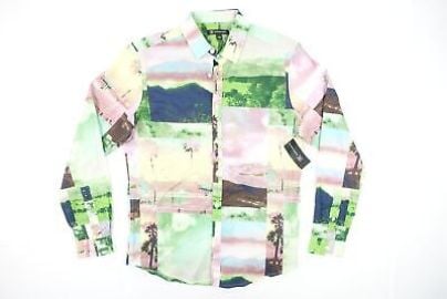 INC INTERNATIONAL CONCEPTS GREEN PINK ART PHOTOGRAPHY SMALL BUTTON FRONT SHIRT eBay at eBay