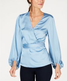 INC International Concepts Belted Wrap Top in Blue Seashore at Macys