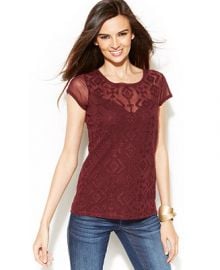 INC International Concepts Embroidered Illusion-Sleeve Top at Macys