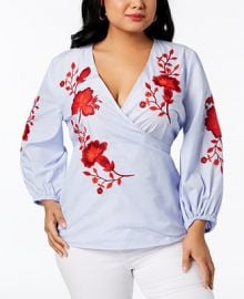 INC International Concepts I N C  Plus Size Embroidered Wrap Top  Created for Macy s   Reviews - Tops - Plus Sizes - Macy s at Macys