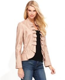 INC International Concepts Jacket Faux-Leather Ruffle at Macys