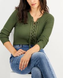 INC International Concepts Lace Up Ribbed Sweater at Macys