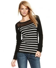 INC International Concepts Long-Sleeve Striped Mesh Sweater - Women - Macys at Macys