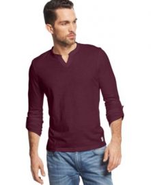 INC International Concepts Modicum Split-Neck T-Shirt in Red at Macys