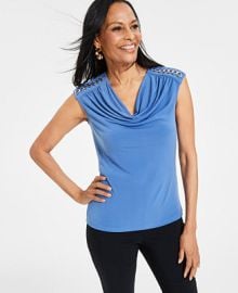 INC International Concepts Petite Lace-Chain Drape-Neck Top Created for Macys - Macys at Macys