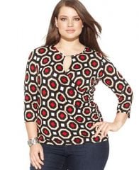 INC International Concepts Plus Size Printed Keyhole Faux Wrap Top at Macys