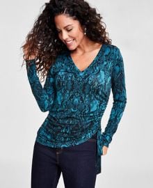 INC International Concepts Plus Size Snake-Print Ruched Top Created for Macys - Macys at Macys