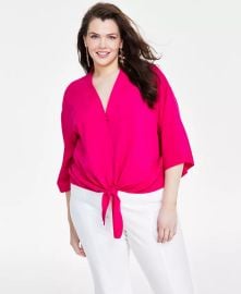 INC International Concepts Plus Size Tie-Front Top Created for Macys - Macys at Macys