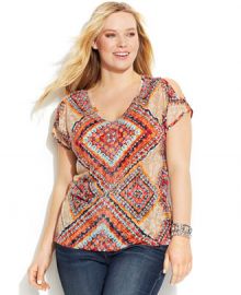 INC International Concepts Printed Cold-Shoulder Top in scarf print at Macys