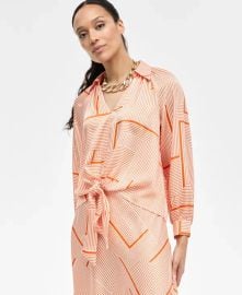 INC International Concepts Printed Tie Front Blouse at Macys
