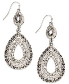 INC International Concepts Silver-Tone Pave Double Drop Earrings at Macys