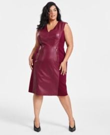 INC International Concepts V Neck Faux Leather Midi Dress at Macys