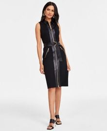 INC International Concepts Womens Belted Mixed-Media Dress Exclusively at Macys - Macys at Macys