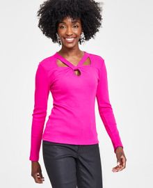 INC International Concepts Womens Cutout Ribbed Top Created for Macys - Macys at Macys