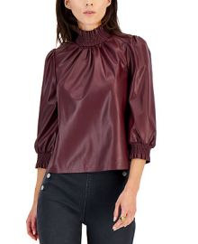 INC International Concepts Womens Faux-Leather Smocked-Neck Top Created for Macys Reviews - Tops - Women - Macys at Macys