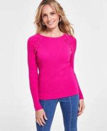 INC International Concepts Womens Lace-Up Ribbed-Knit Sweater Created for Macys - Macys at Macys