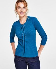 INC International Concepts Womens Lace-Up Ribbed Sweater Created for Macys - Macys at Macys