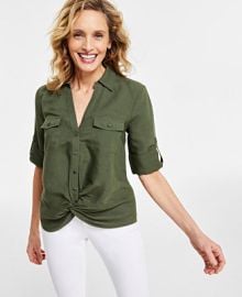 INC International Concepts Womens Linen Twist-Hem Blouse Created for Macys - Macys at Macys