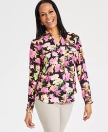 INC International Concepts Womens Printed Flap-Pocket Blouse Created for Macys - Macys at Macys