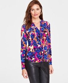 INC International Concepts Womens Printed Zip-Pocket Long-Sleeve Top Created for Macys - Macys at Macys