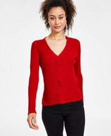 INC International Concepts Womens Ribbed Cable-Front V-Neck Sweater Created for Macys - Macys at Macys