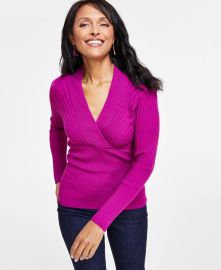 INC International Concepts Womens Ribbed Surplice Pullover Sweater Created for Macys - Macys at Macys