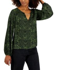 INC International Concepts Womens Snakeskin-Print Hardware-Trim Blouse Created for Macys - Macys at Macys