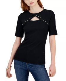 INC International Concepts Womens Studded Cutout Top Created for Macys - Macys at Macys