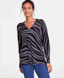 INC International Concepts Womens Zebra-Print V-Neck Sweater Created for Macys - Macys at Macys